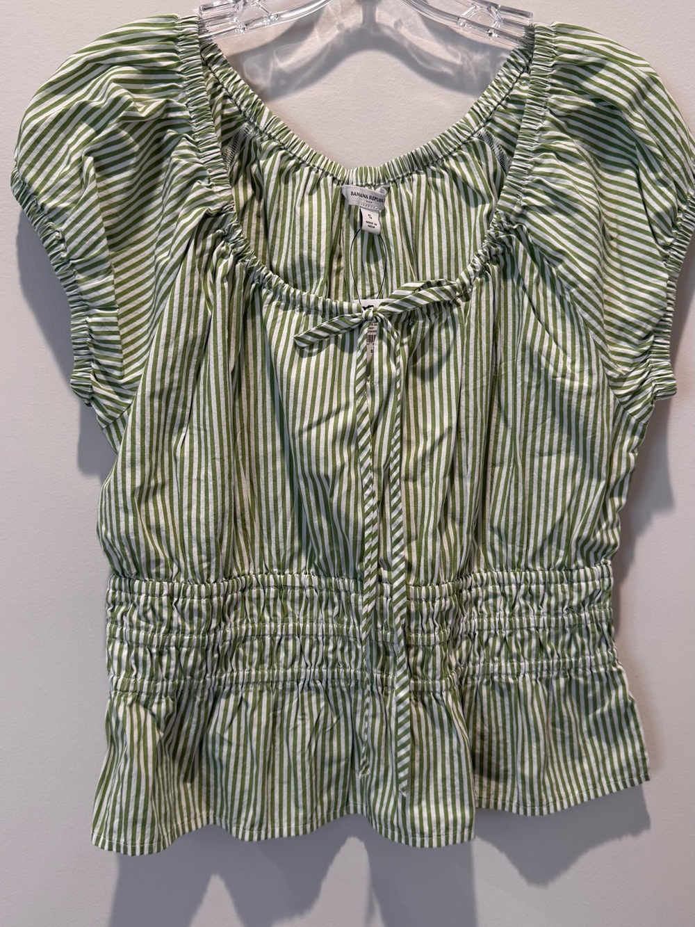 Banana Republic Green and White Striped Tie-Front Top